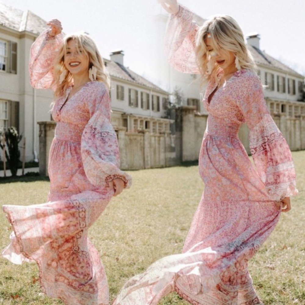 SOLD DO NOT BUY. - billabong pink maxi dress - boho dress cosmo print